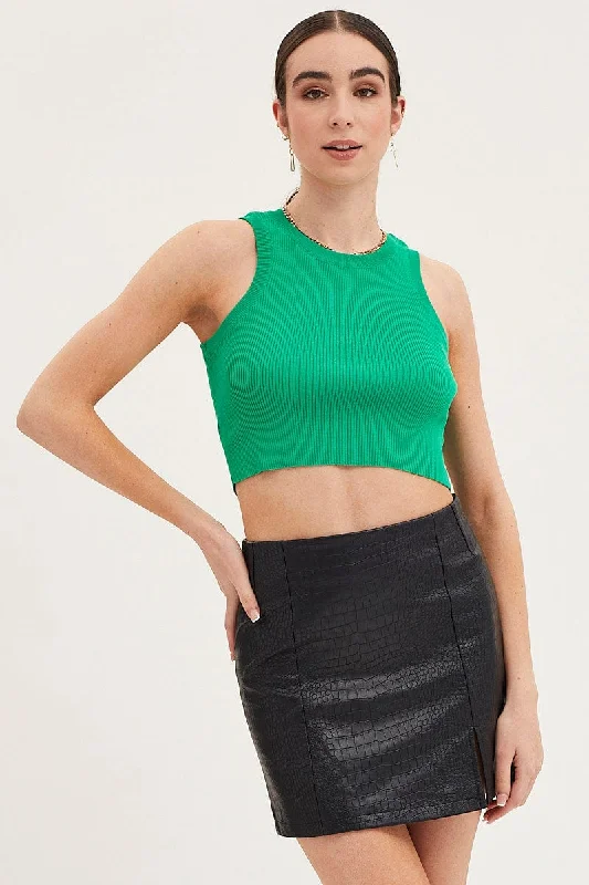 Green Knit Top Sleeveless Crop