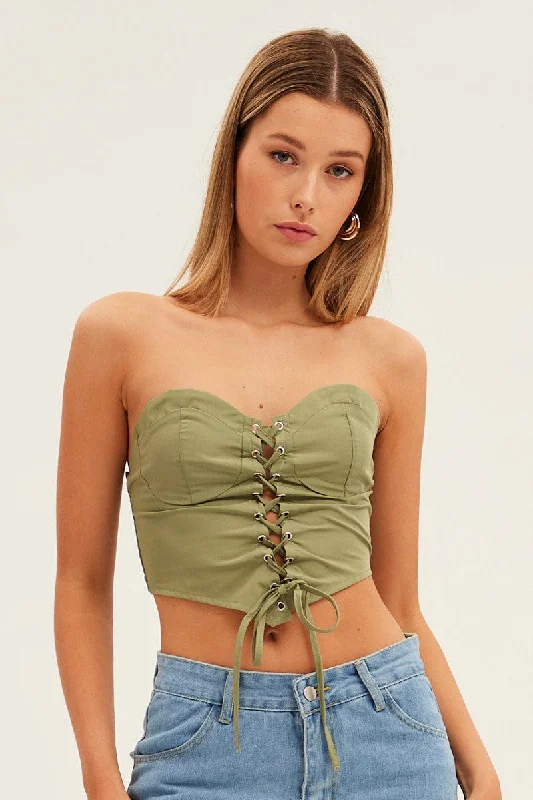 Green Lace Up Corset Top