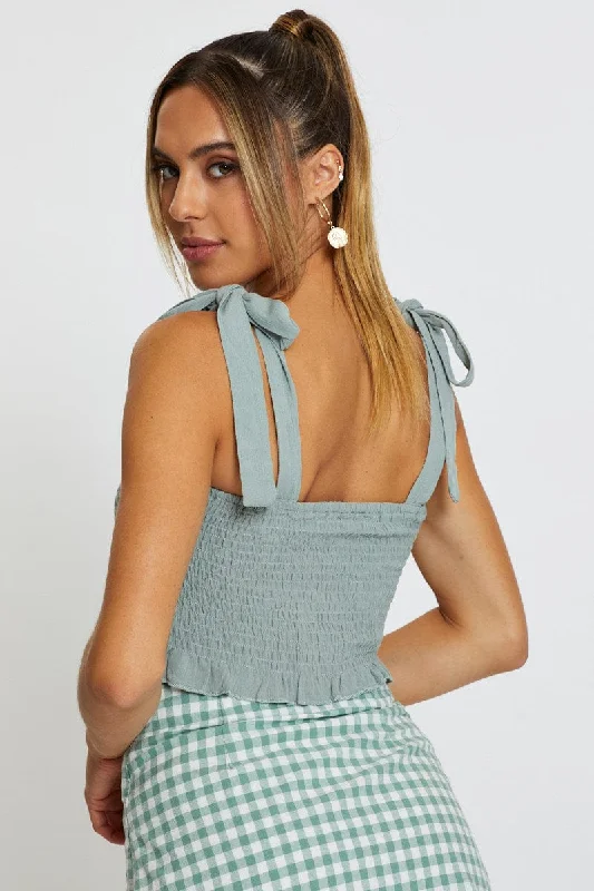 Green Singlet Top Sleeveless Tie Up