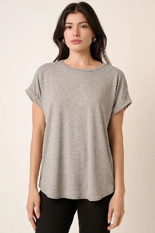 Grey Rolled Cuff Short Sleeve Top