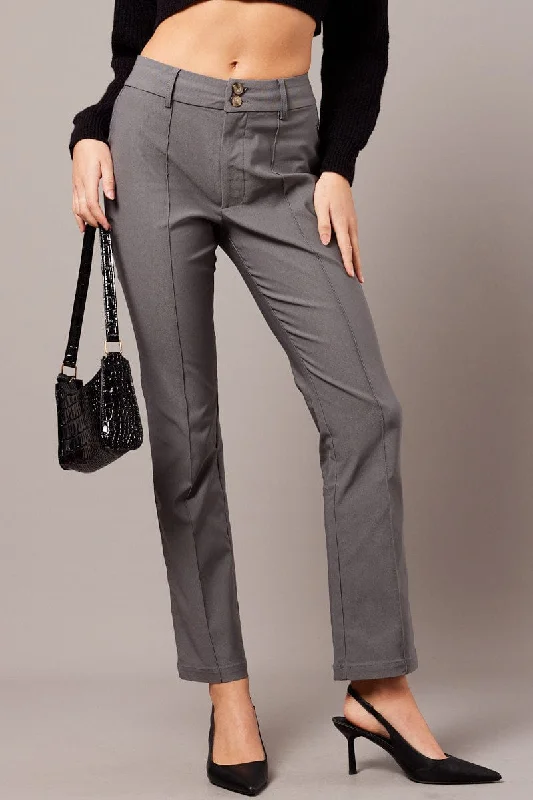 Grey Slim Pants Mid Rise