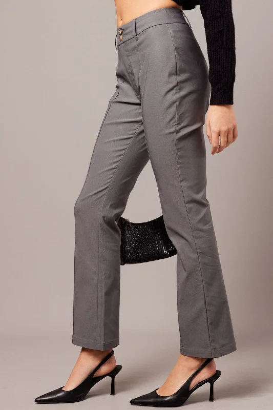 Grey Slim Pants Mid Rise