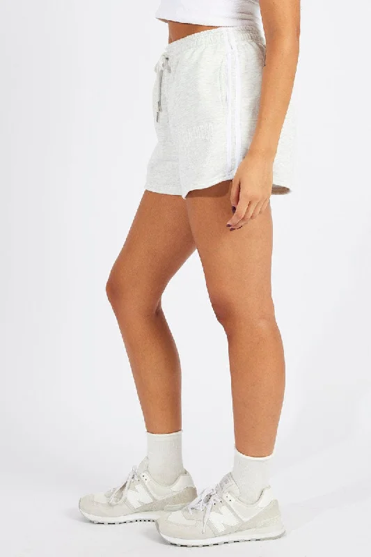 Grey Track Shorts High Rise Elastic Waist