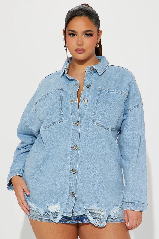 Had Me At Hello Denim Shacket - Light Wash