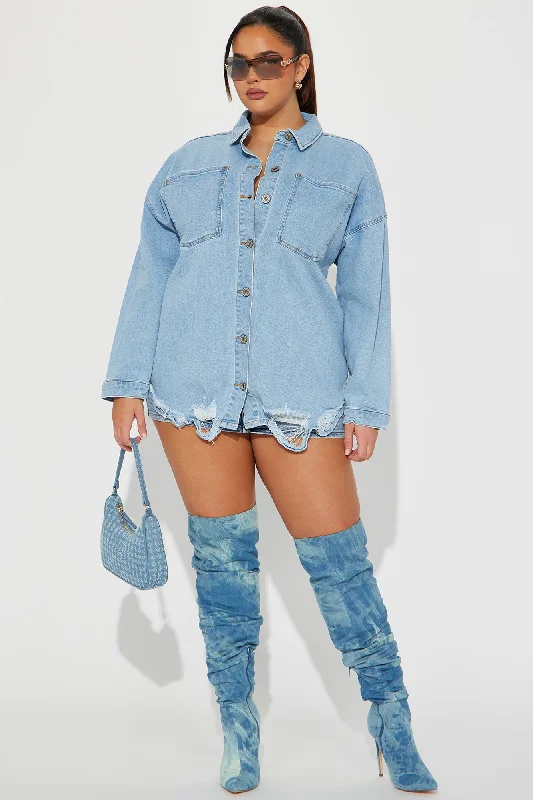 Had Me At Hello Denim Shacket - Light Wash