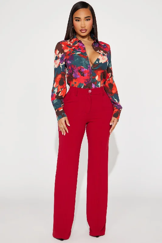 Heidi Wide Leg Trouser Pant - Red