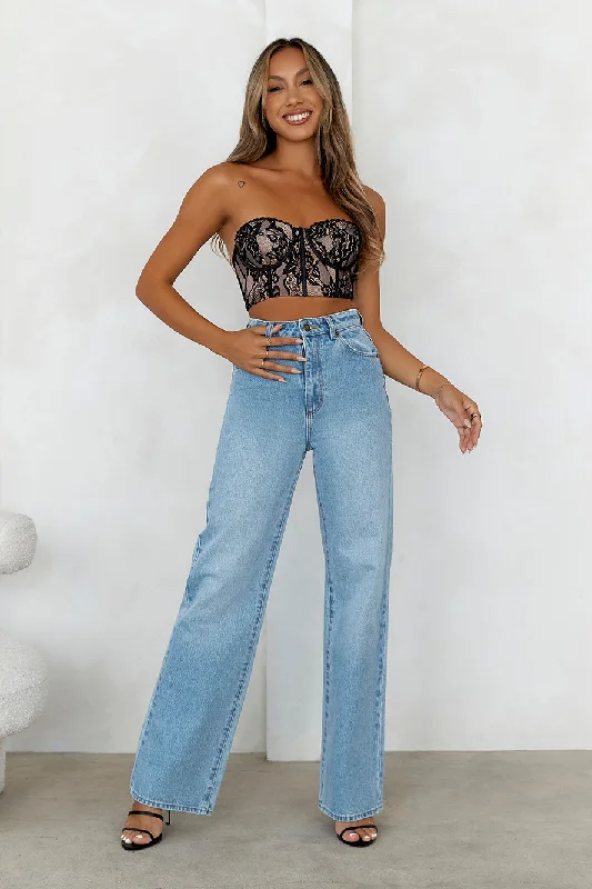 HELLO MOLLY Romance In Lace Strapless Crop Top Black