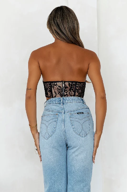 HELLO MOLLY Romance In Lace Strapless Crop Top Black