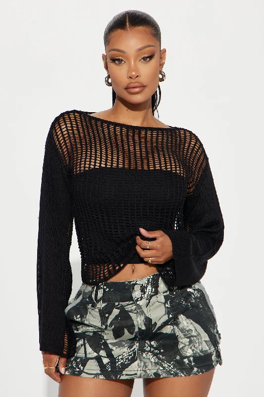 Hermosa Beach Crochet Sweater - Black