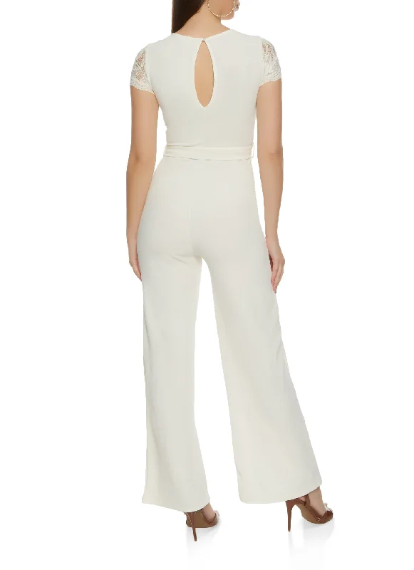 Lace Tie Waist Belt Jumpsuit