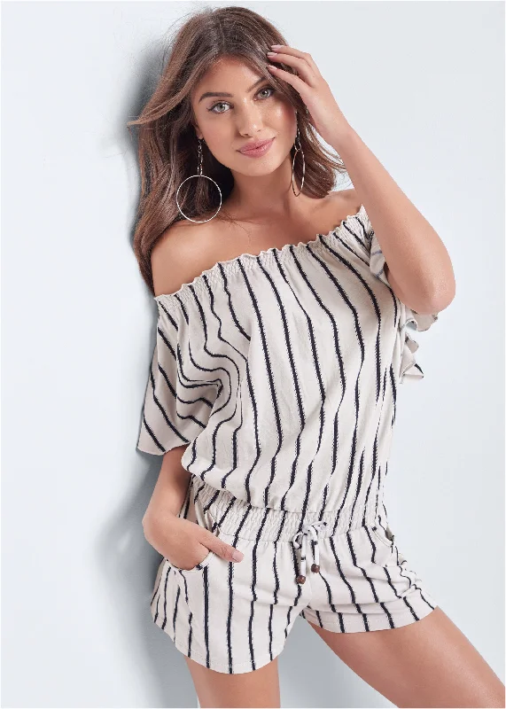 Off-the-shoulder romper - White & Black