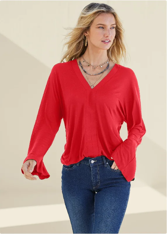 Banded hem top - Red