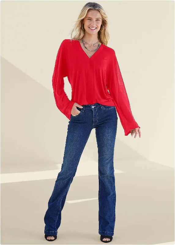 Banded hem top - Red