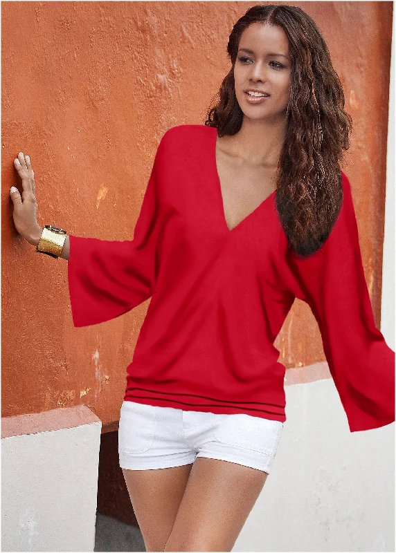 Banded hem top - Red