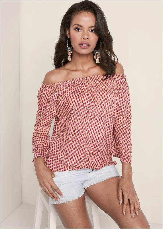 Off-the-shoulder top - Beige Multi