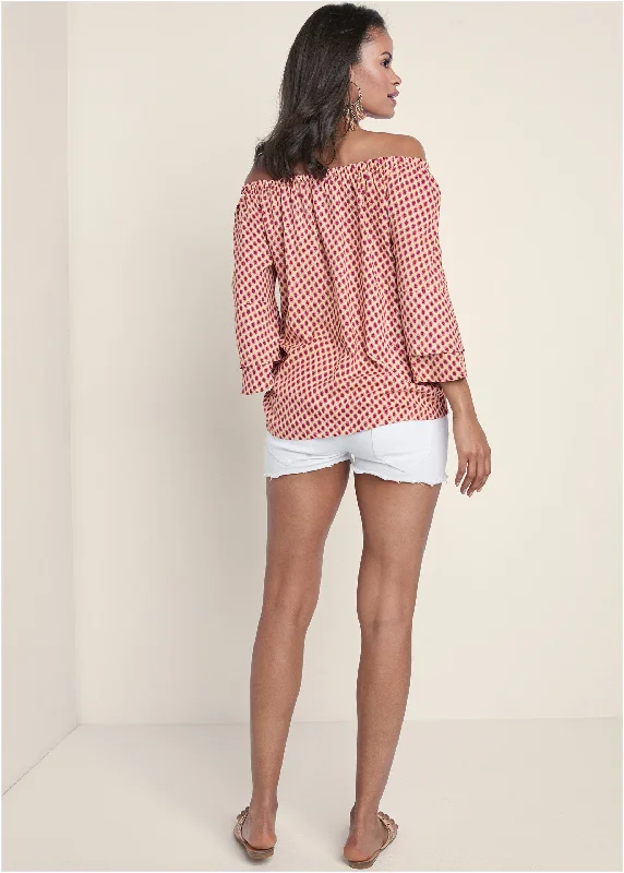 Off-the-shoulder top - Beige Multi