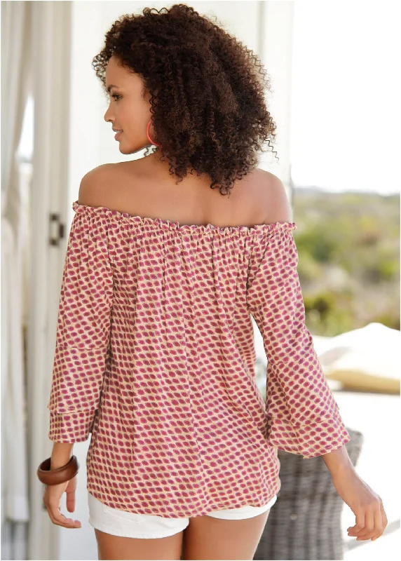 Off-the-shoulder top - Beige Multi