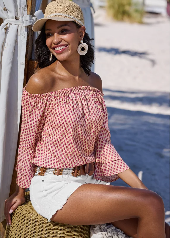 Off-the-shoulder top - Beige Multi