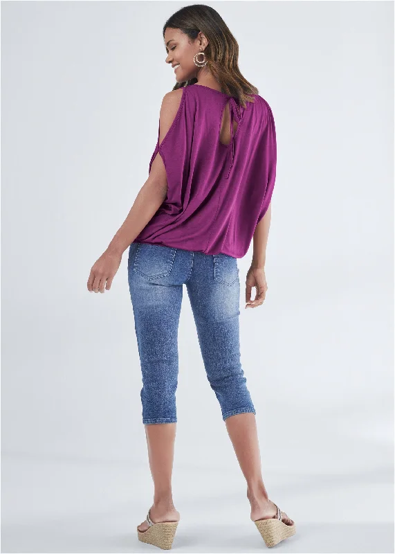 Casual cold-shoulder top - Purple