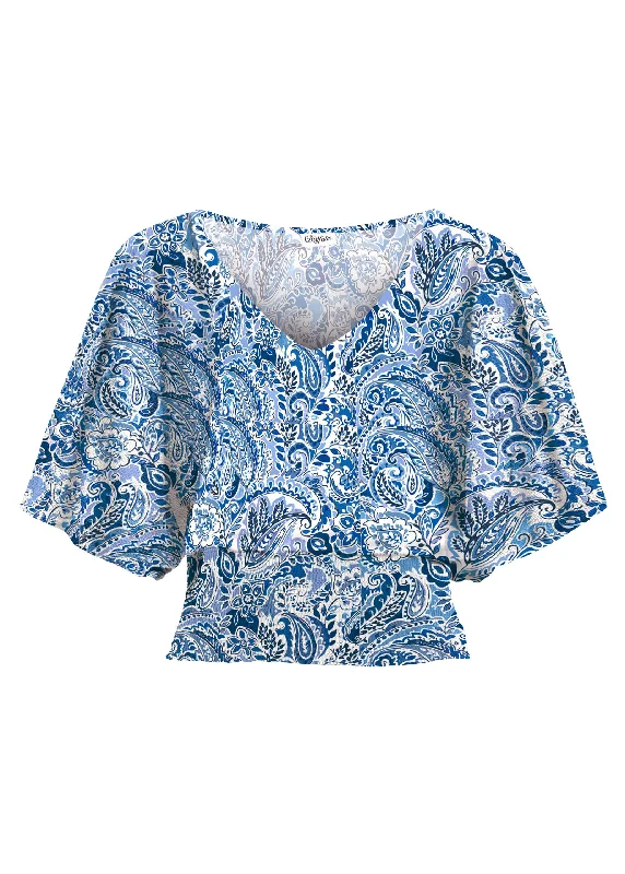 Smocked waist blouse - Blue & White