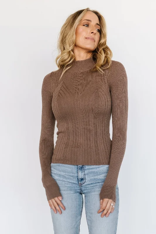 Jamison Ribbed Sweater Top | Brown