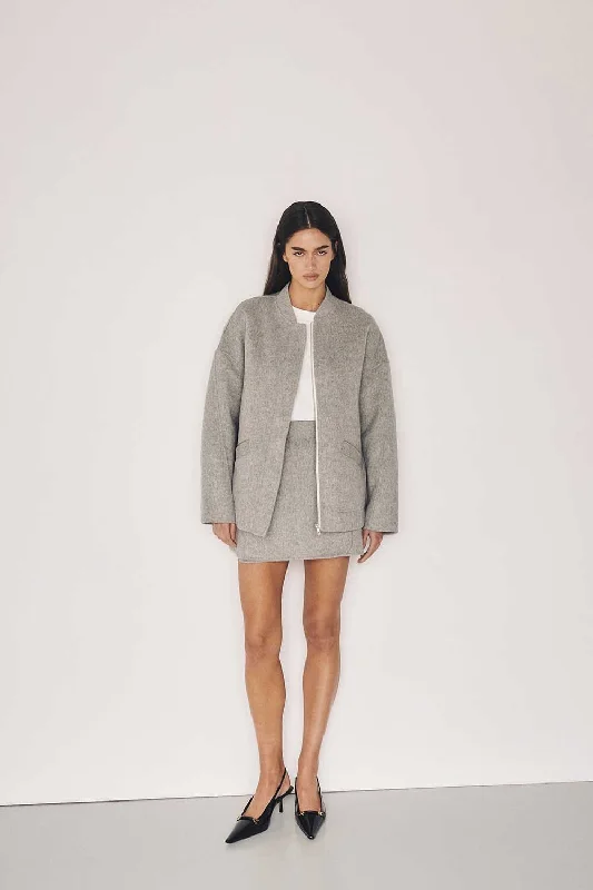 JERI SILVER WOOL BOMBER JACKET