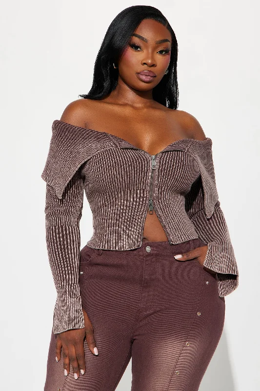 Keep Them Coming Washed Cropped Cardigan - Brown