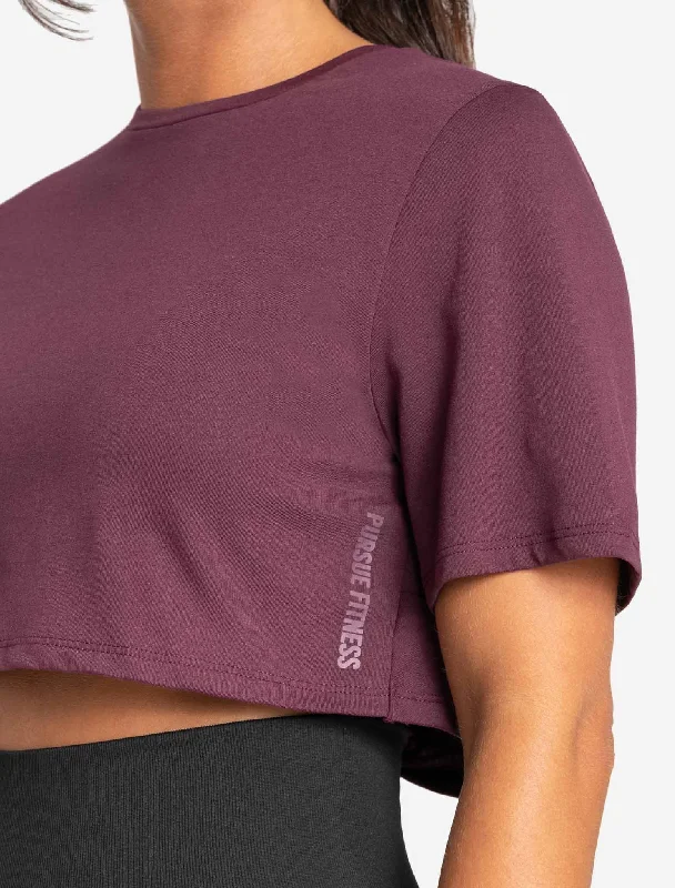 Knot Back Crop T-Shirt - Maroon