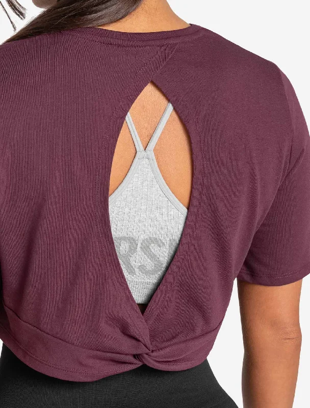 Knot Back Crop T-Shirt - Maroon