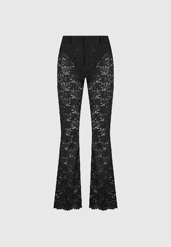 Lace Fit and Flare Trousers - Black