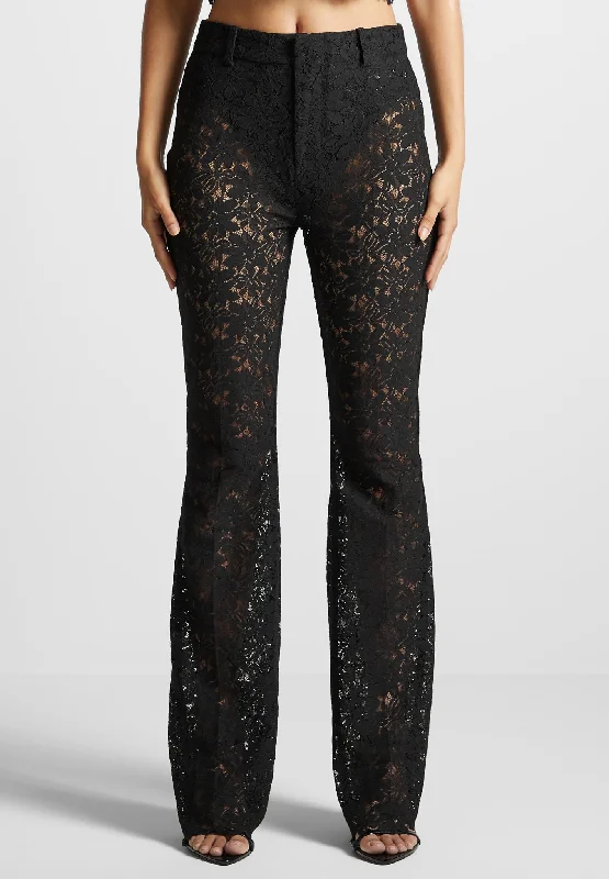 Lace Fit and Flare Trousers - Black