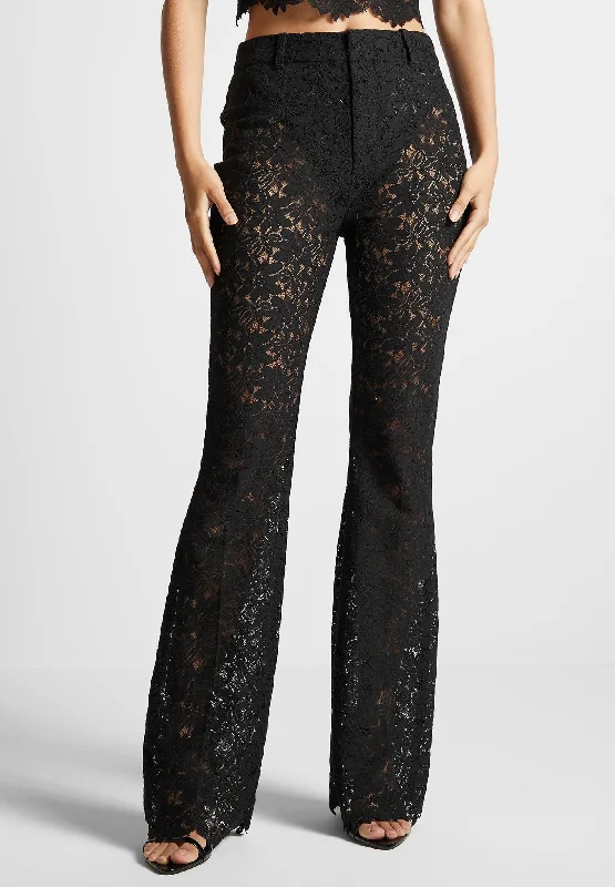 Lace Fit and Flare Trousers - Black