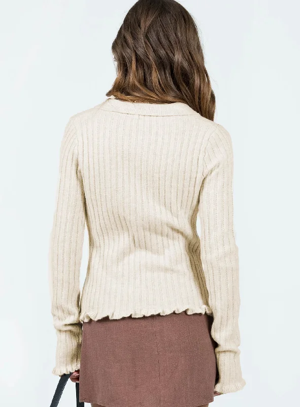 Lahey Long Sleeve Polo Knit Top Cream