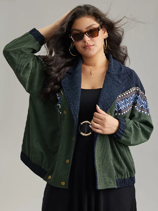 Lapel Collar Geometric Patchwork Jacket