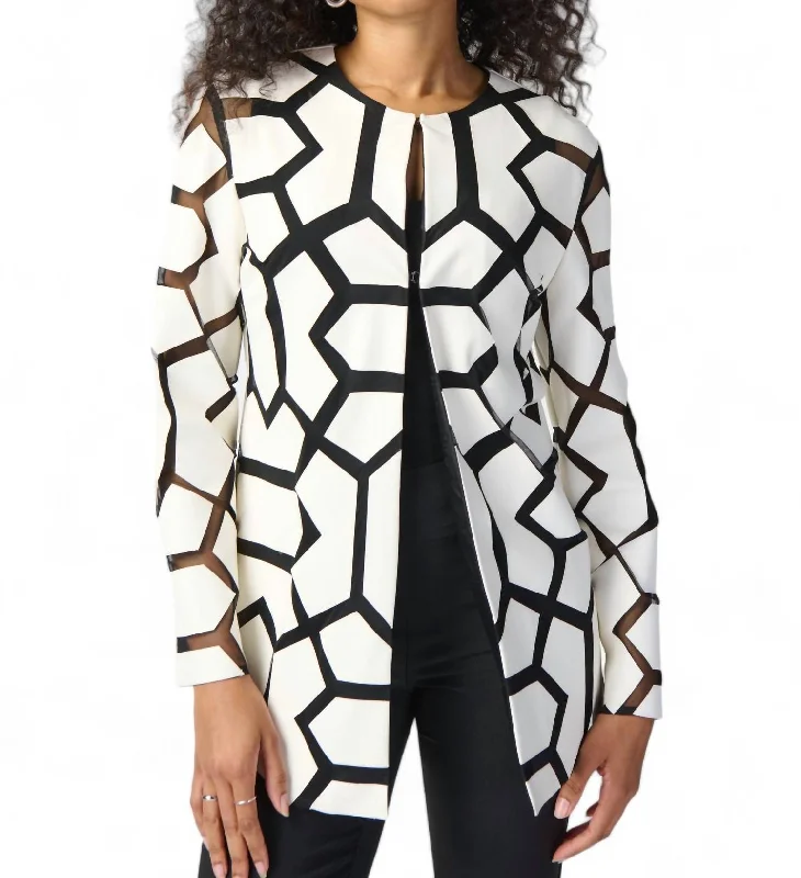 Laser-Cut Leatherette On Mesh Jacket In Vanilla/black