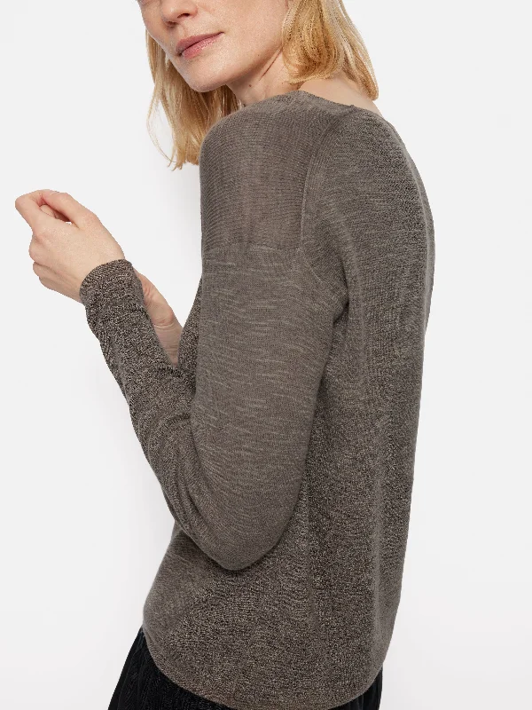 Linen Cotton V Neck Jumper | Brown