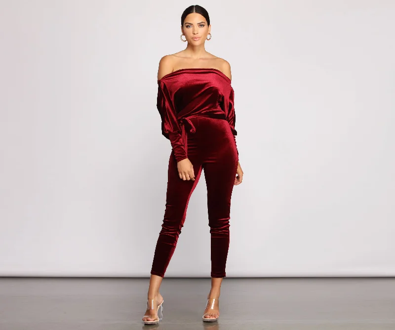 Luxe Elegance Tie Waist Velvet Catsuit