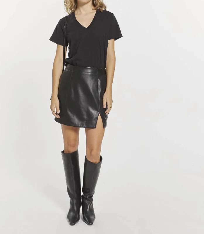 Madison Faux Leather Skirt W/ Slit In Black