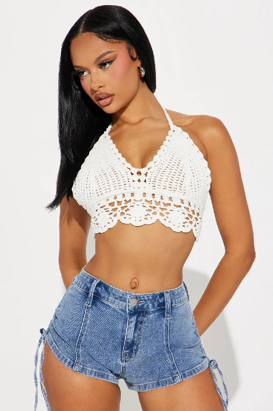 Main Stage Crochet Halter Sweater Top - Ivory