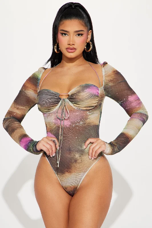 Makayla Mesh Bodysuit - Green/combo