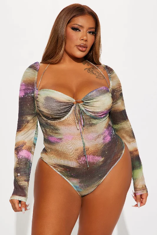 Makayla Mesh Bodysuit - Green/combo