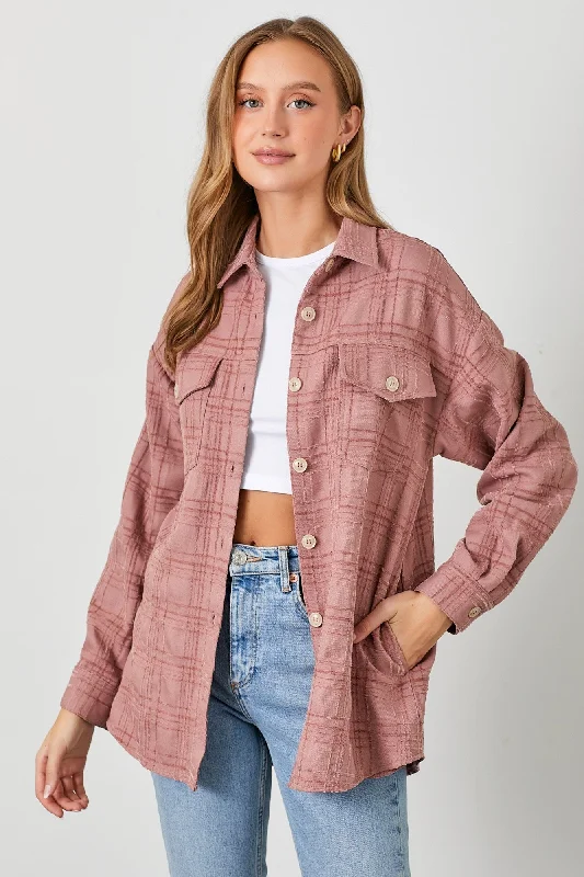 Mauve Plaid Textured Shirt Jacket