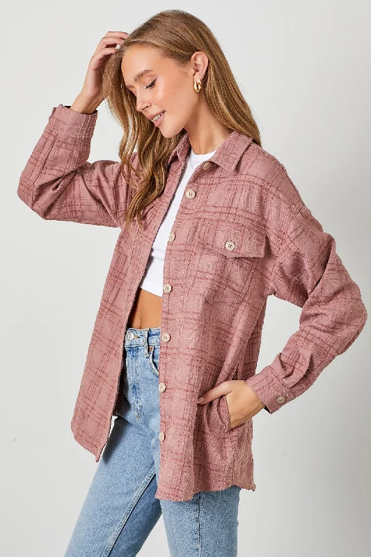 Mauve Plaid Textured Shirt Jacket