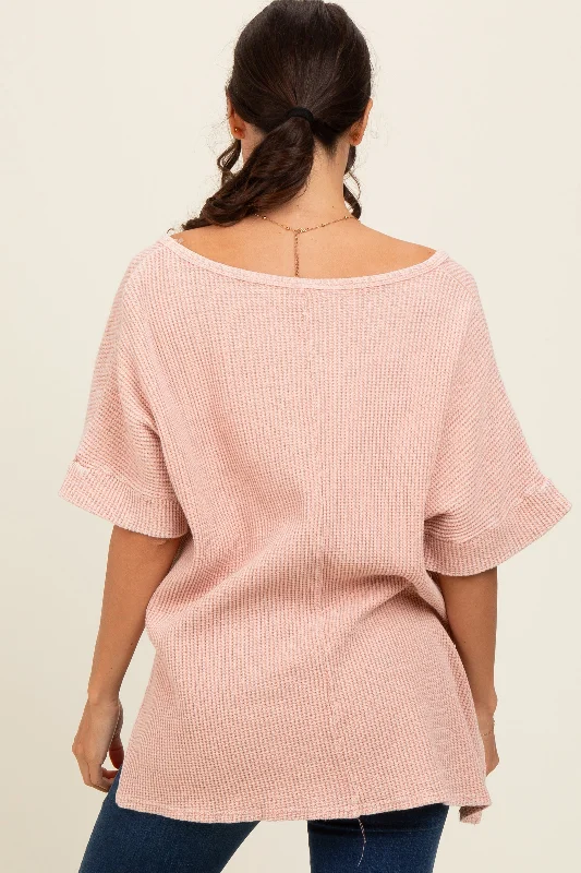 Mauve Waffle Knit V-Neck Top