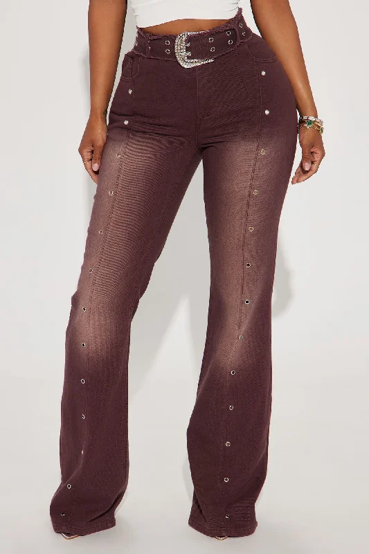 Meet Me Halfway Mid Rise Flare Pant - Chocolate