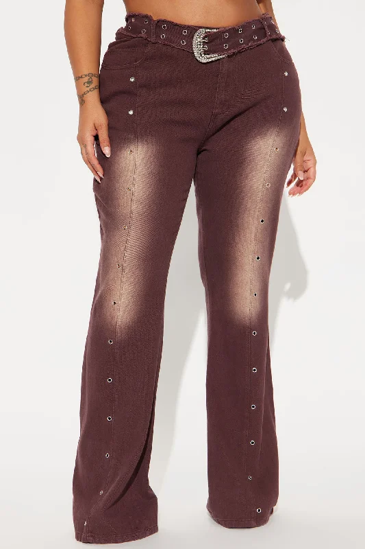 Meet Me Halfway Mid Rise Flare Pant - Chocolate