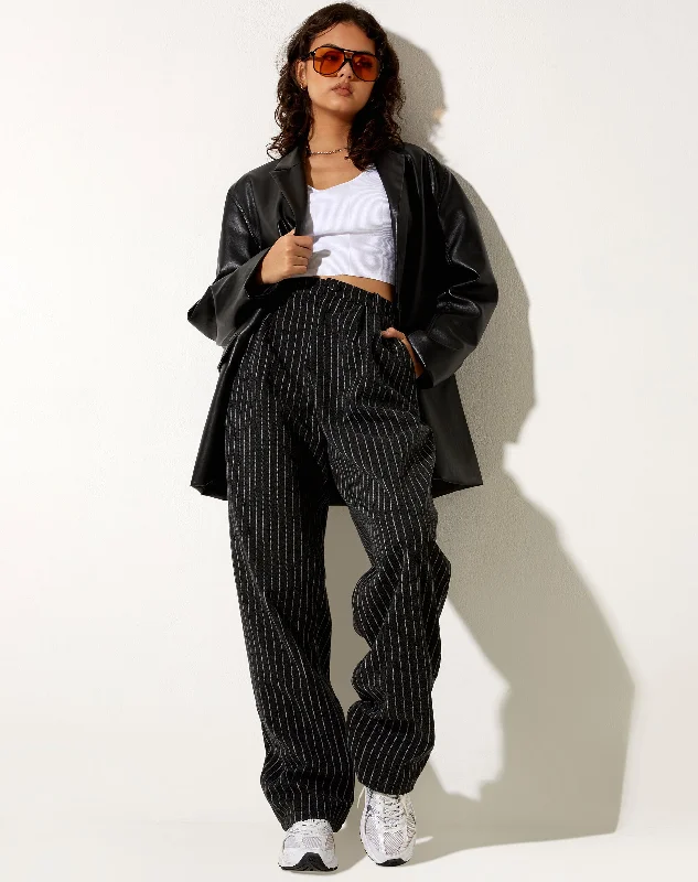 Misha Wide Leg Trouser in Pinstripe Black