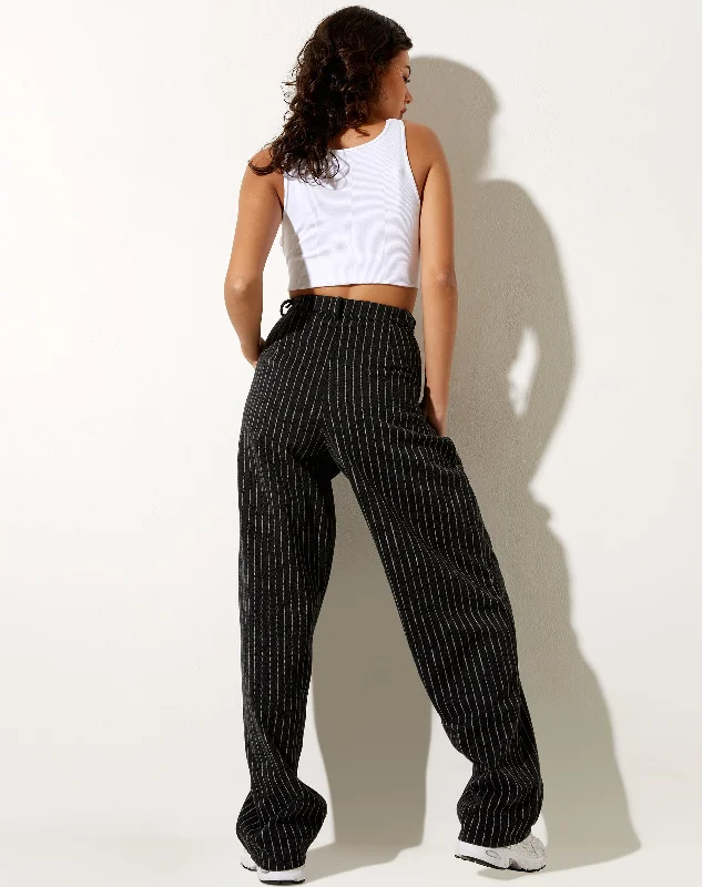 Misha Wide Leg Trouser in Pinstripe Black