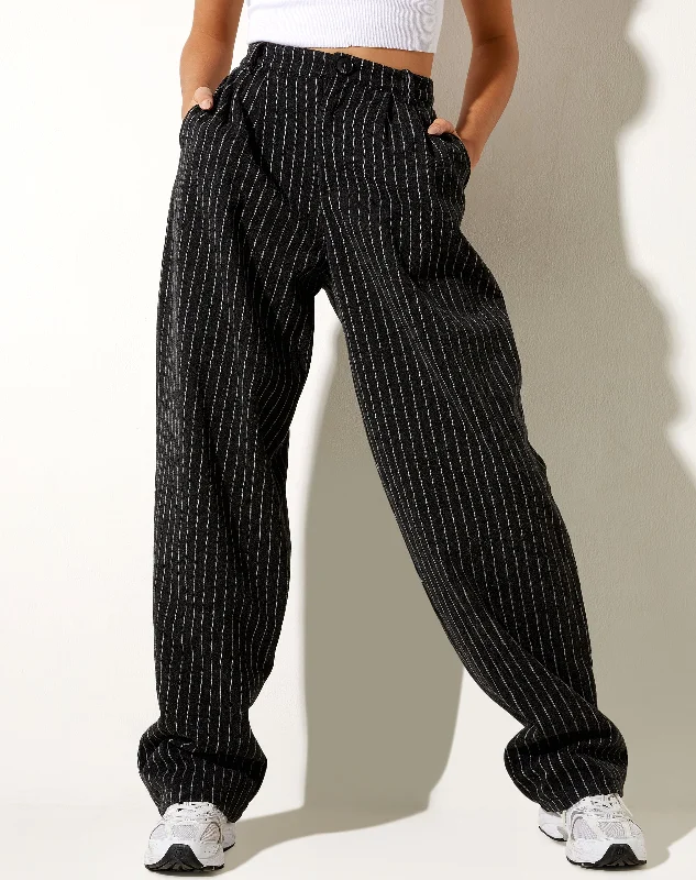 Misha Wide Leg Trouser in Pinstripe Black