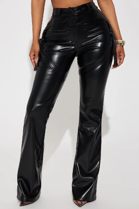 Montana Faux Leather Flare Pant - Black